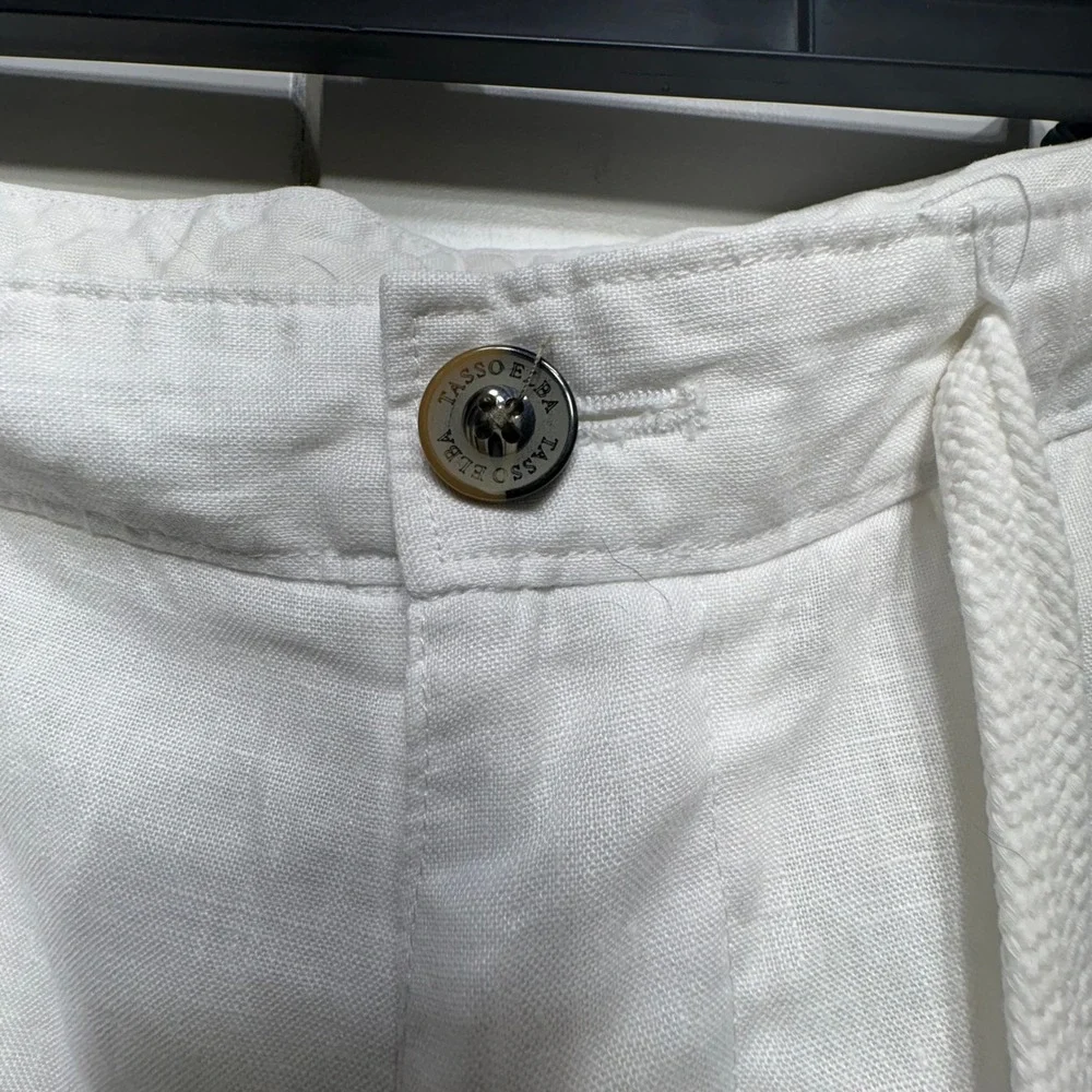 Tasso Elba Island Pants Mens White Linen Drawstring Casual Beach Trousers